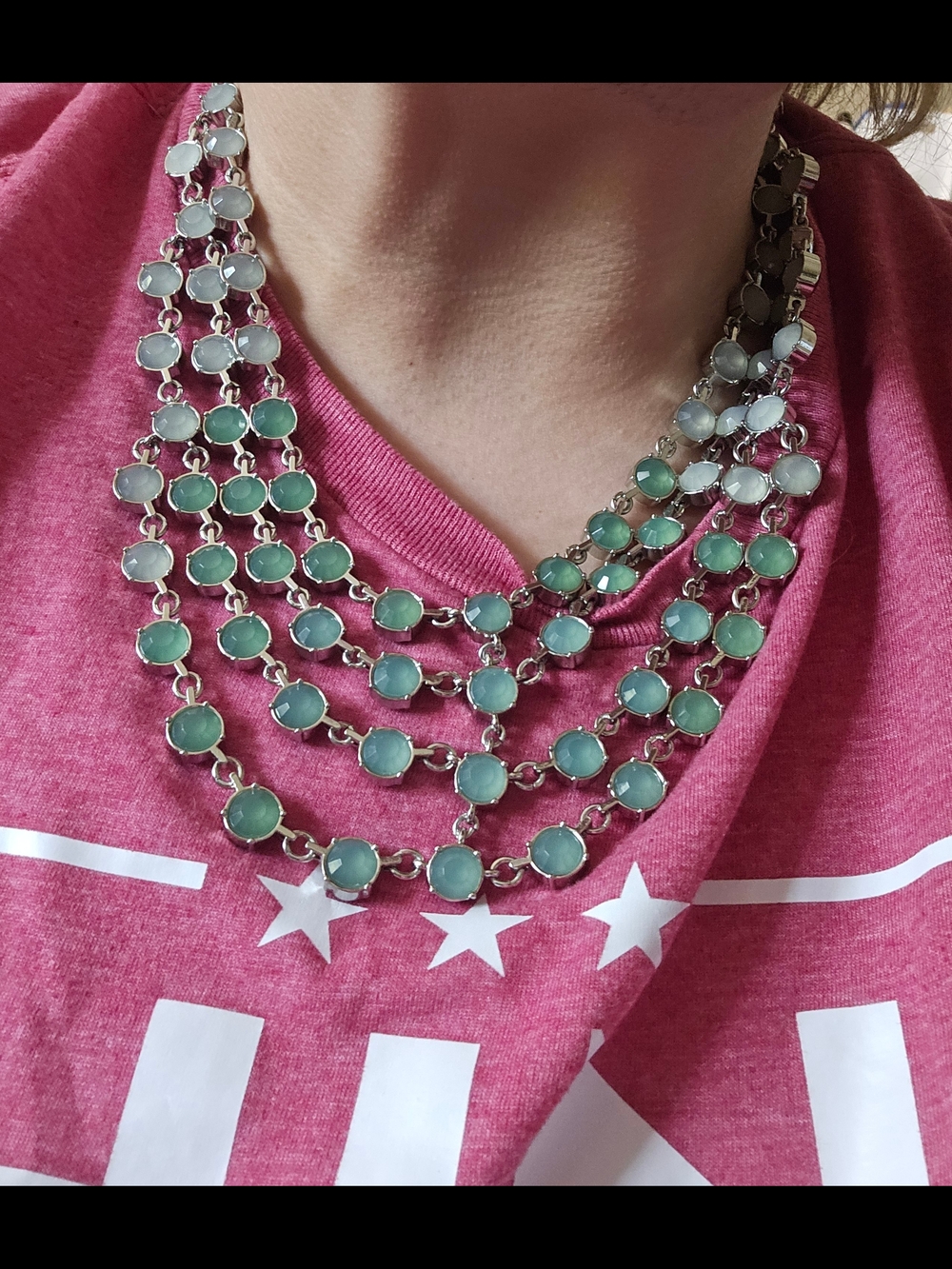 LOFT Silver-Tone Necklace with Seafoam Green Stones - Women Jewelry
